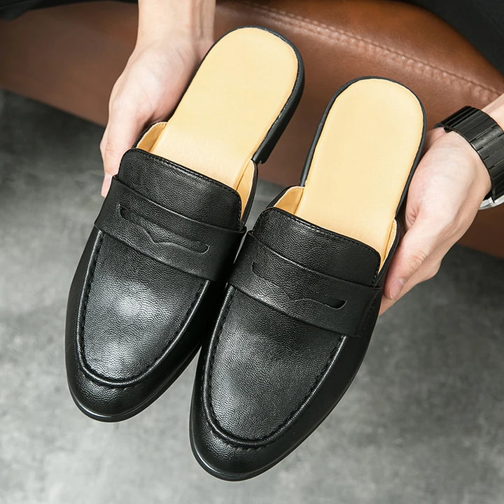 Breathable Half Shoes for Men Dress Shoe Outdoor Leather Loafers Slippers Size 38-44 Backless Men Casual Shoe Lazy Shoes Sandals - Ashour Shoes