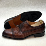 Alligatore - Men's Luxury Crocodile Embossed Leather Cap Toe Oxfords - Ashour Shoes