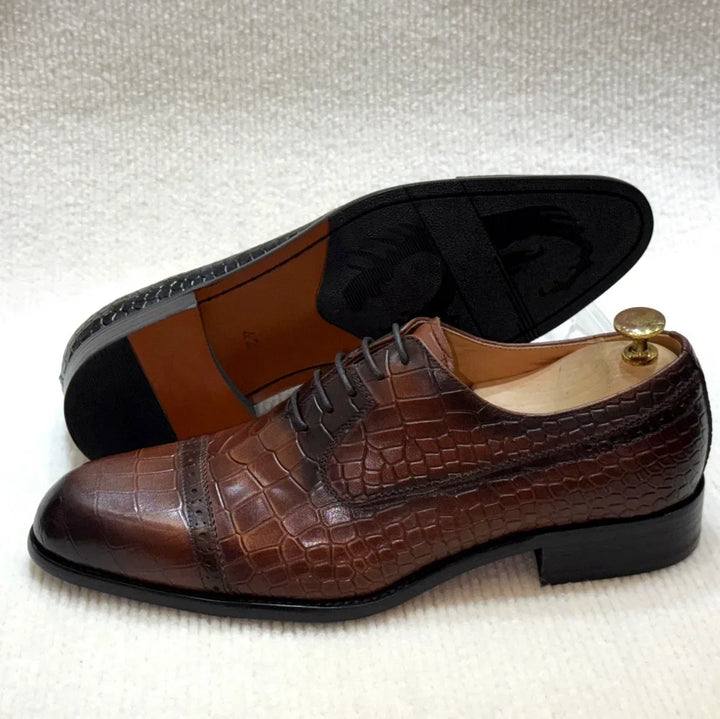 Alligatore - Men's Luxury Crocodile Embossed Leather Cap Toe Oxfords