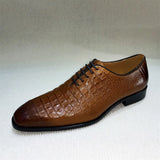 Distinto - Men's Lace-Up Pointed Toe Crocodile Embossed Leather Oxford Dress Shoes - Ashour Shoes