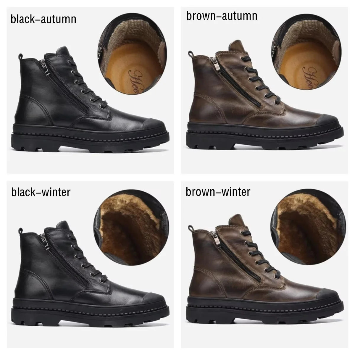 Ravello – Men’s Genuine Leather Winter Boots – zipped Lace-Up Ankle Boots - Ashour Shoes