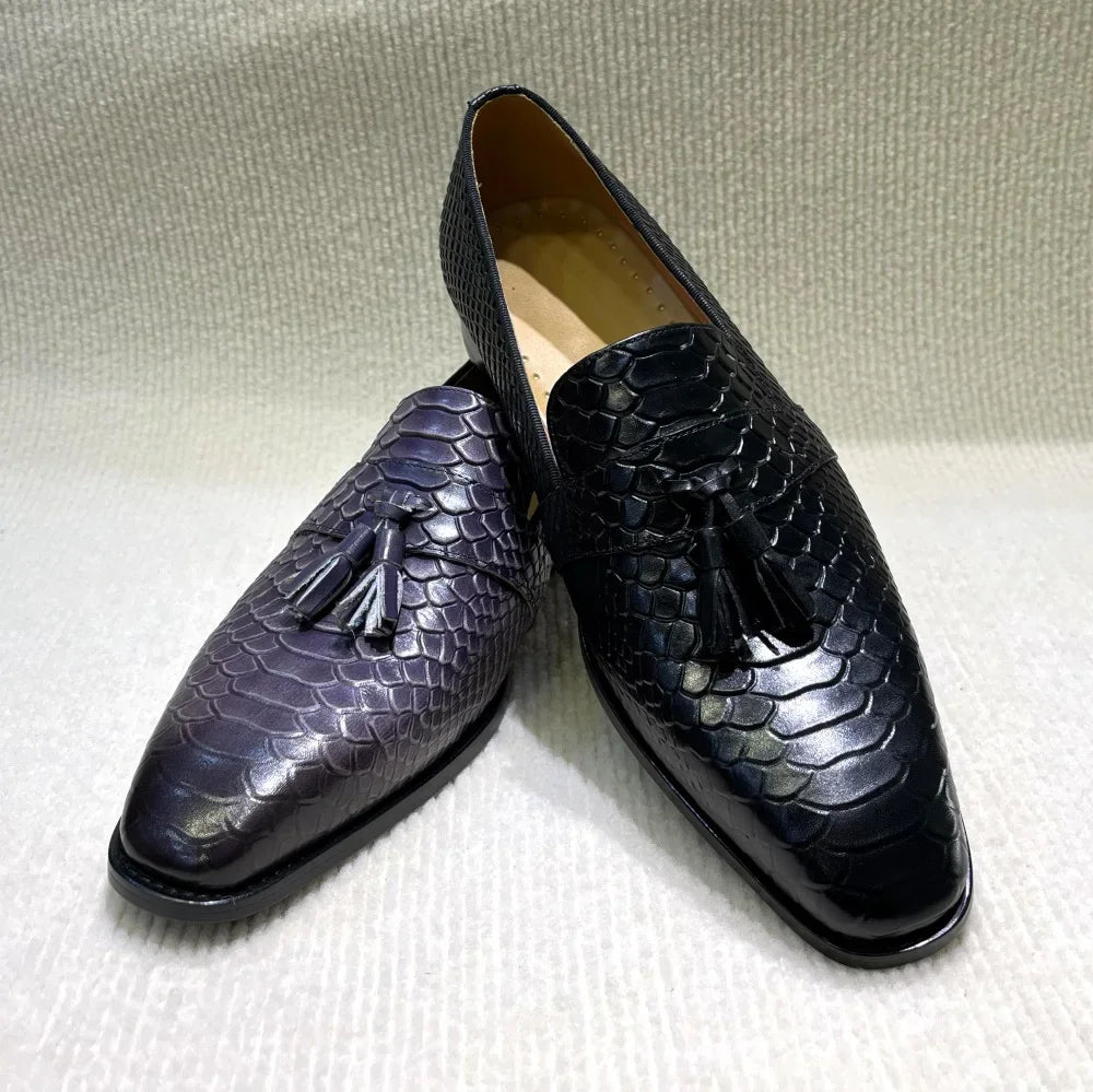 Virello2 – Men’s leather Snake/Python Print Slip-On loafers shoes - Ashour Shoes