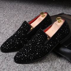 Sfarzo - Men's Black Crystal Embellished Slip-On Loafer Dress Shoes - Ashour Shoes