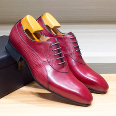 Magnifico - Men's Luxury Red Leather Textured Oxford Dress Shoes - Ashour Shoes