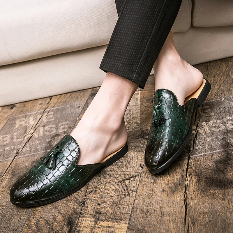 Momo A - Tassel patent leather mules for men/Stylish open back loafers