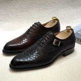 Distinto - Men's Fashionable Snake-Embossed Leather Buckled Derby Shoes - Ashour Shoes