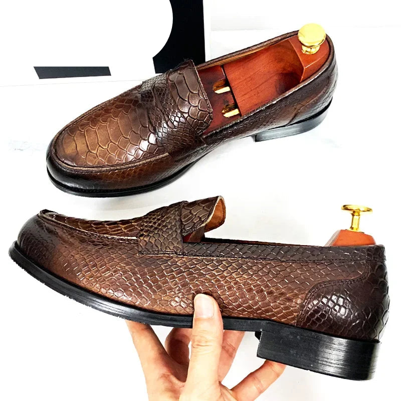 The cenu - Alligator print leather penny loafers for men - Ashour Shoes
