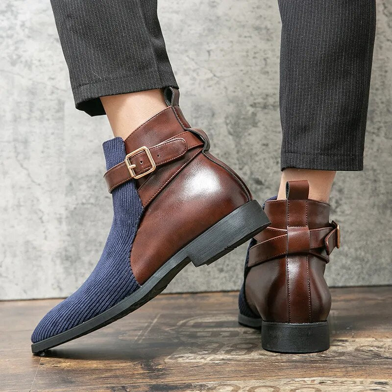 Wibo - Fashion suede leather boots for men with buckle/belt detail