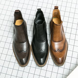Distinto - Men's Polished Leather Brogue Chelsea Boots - Ashour Shoes