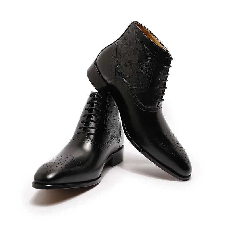 The Byaro - Men's Italian Leather Brogue Dress Boots - Ashour Shoes