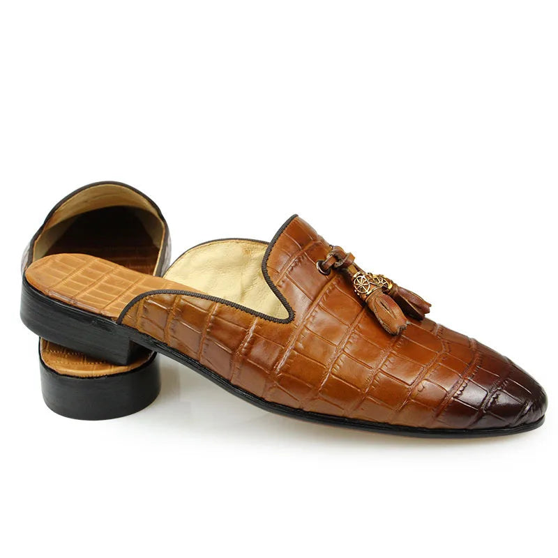 Drillo 2 - Alligator print leather mules/Backless loafers for men - Ashour Shoes