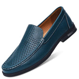Sereno2 - Men's Blue PU Leather Slip-On Driving Moccasin Loafers - Ashour Shoes