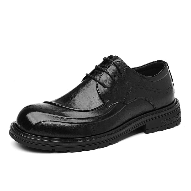 Stile - Men's Burnished Leather Lace-Up Oxford Dress Shoes with Chunky Sole - Ashour Shoes
