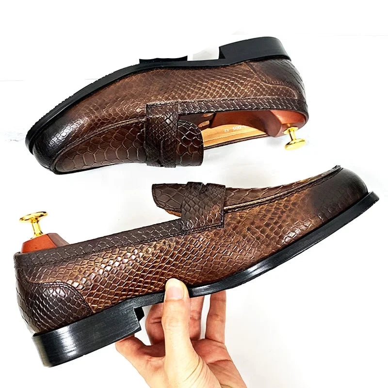 The cenu - Alligator print leather penny loafers for men