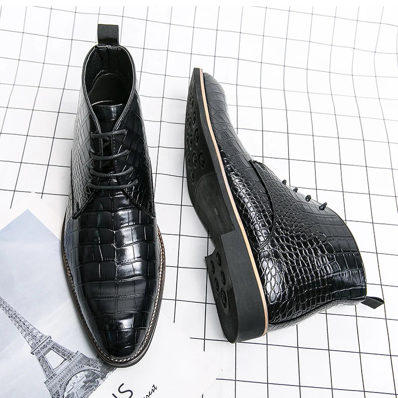 Bromley – Men’s Alligator-Print Leather Ankle Boots – Winter Dress Boots - Ashour Shoes