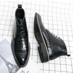 Bromley – Men’s Alligator-Print Leather Ankle Boots – Winter Dress Boots - Ashour Shoes