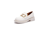 Bianca - Women's White Chunky Platform Loafers with Gold Hardware - Ashour Shoes