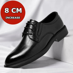 Ascenso - Men's 8 CM Height Increasing Black Split Leather Oxford Dress Shoes - Ashour Shoes