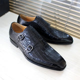 Maestro - Men's Elegant Black Crocodile Embossed Double Monk Strap Dress Shoes - Ashour Shoes