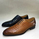 Distinto - Men's Lace-Up Pointed Toe Crocodile Embossed Leather Oxford Dress Shoes - Ashour Shoes