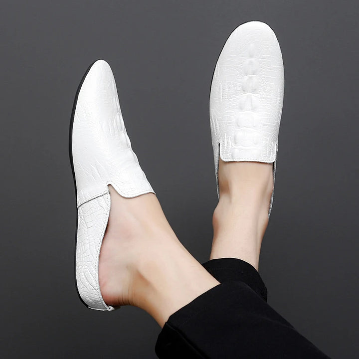 Eleganza - Men's Blue Crocodile Embossed Leather Loafers