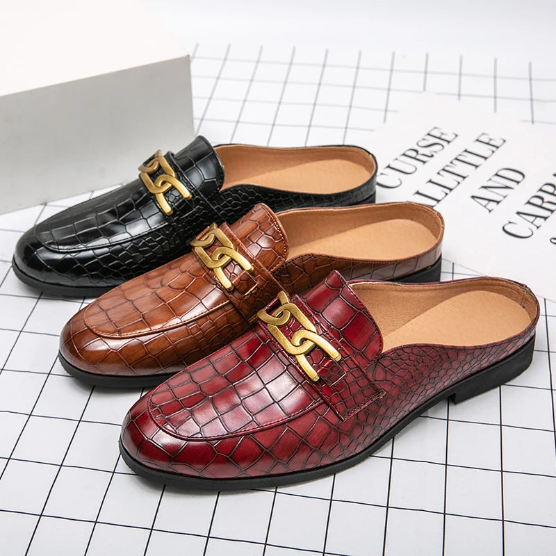 lusso M Original - Crocodile Pattern Leather Mules backless loafers/Slippers for Men - Ashour Shoes