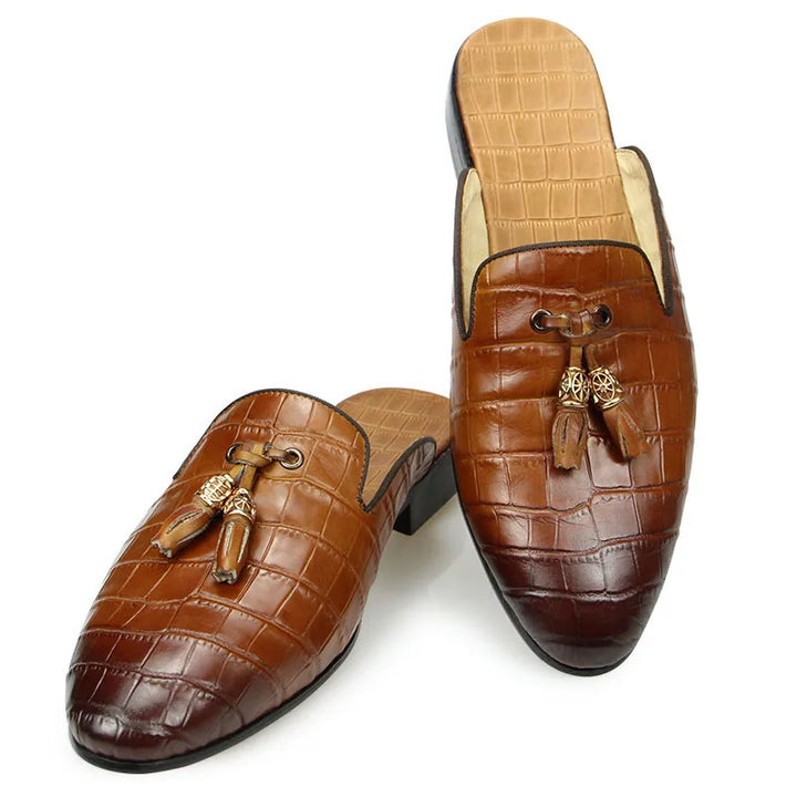 Drillo 2 - Alligator print leather mules/Backless loafers for men - Ashour Shoes