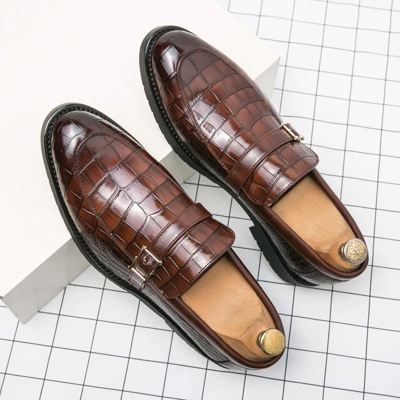 The Monzino - Men's Elegant Dress Shoes Monk-strap Loafers (Crocodile pattern) - Ashour Shoes