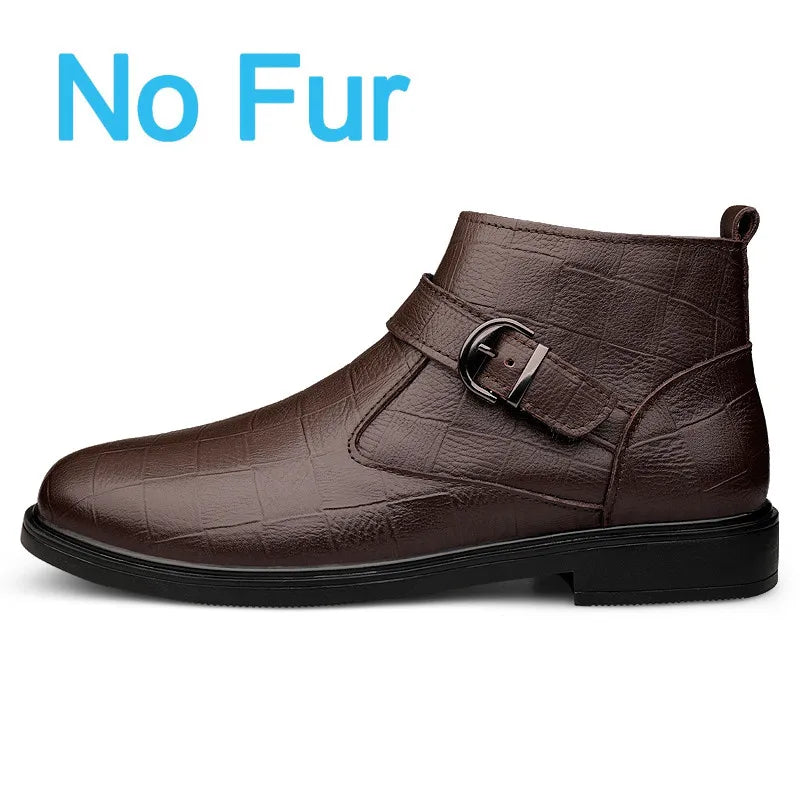 Stile - Men's Embossed Leather Buckle Ankle Boots - Ashour Shoes