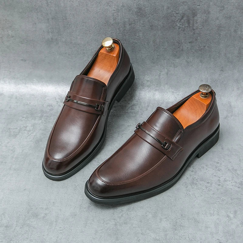 Stilista - Men's Elegant Split Leather Loafers with Metal Bar Detail - Ashour Shoes