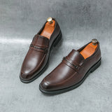 Stilista - Men's Elegant Split Leather Loafers with Metal Bar Detail - Ashour Shoes