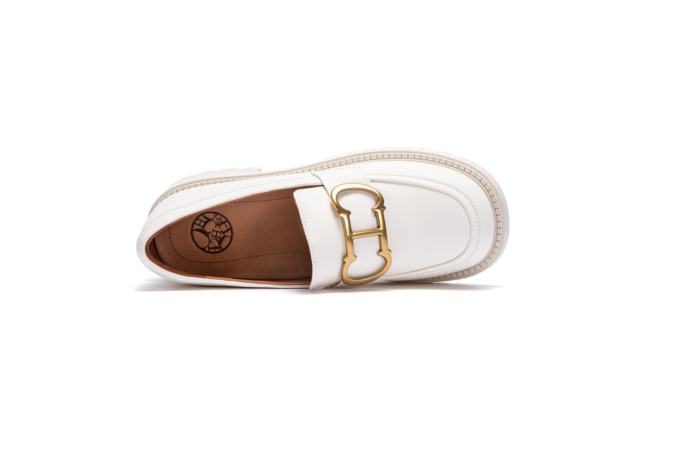 Bianca - Women's White Chunky Platform Loafers with Gold Hardware - Ashour Shoes