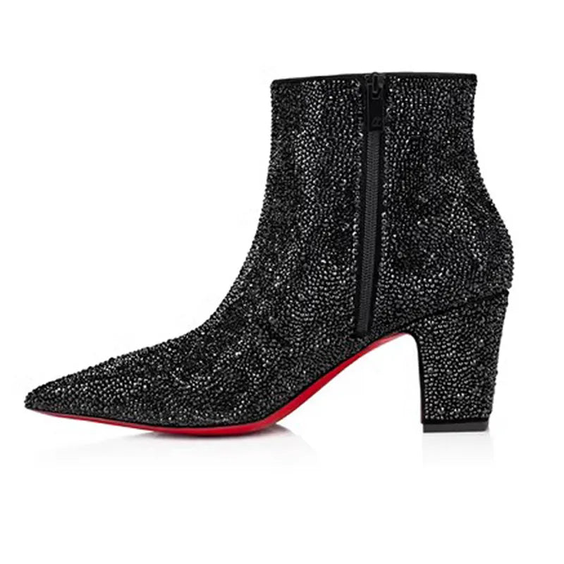 POX Rhine - Rhinestone High-heeled Red bottom booties for women - Ashour Shoes