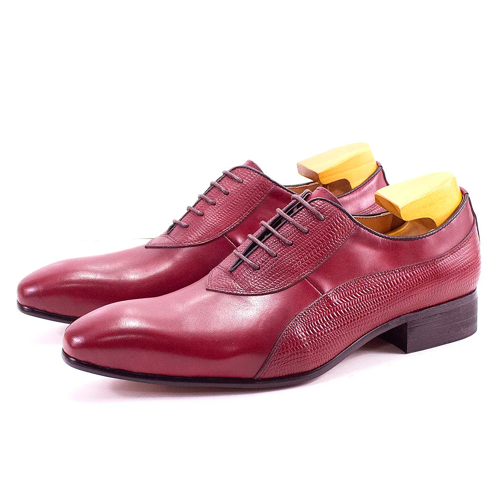 Magnifico - Men's Luxury Red Leather Textured Oxford Dress Shoes - Ashour Shoes