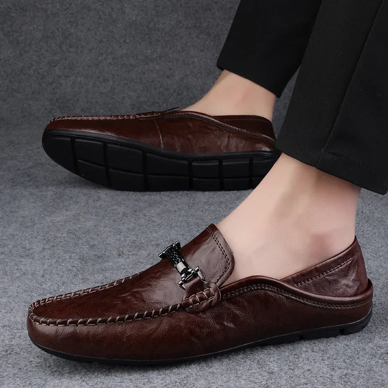 Veloce - Men's Premium Leather Buckle Driving Loafers - Ashour Shoes