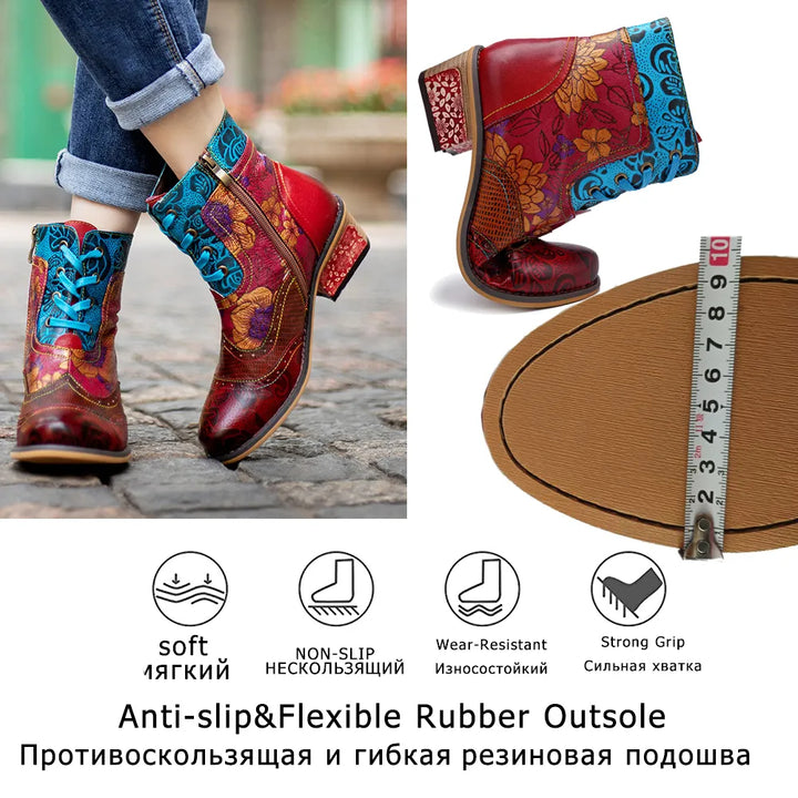 Konzoy2 - Retro Painted Clasp Leather Boots for Women - Ashour Shoes