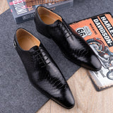 Caimano - Men's Cognac Embossed Leather Oxford Dress Shoes - Ashour Shoes