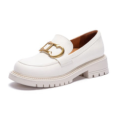 Bianca - Women's White Chunky Platform Loafers with Gold Hardware - Ashour Shoes