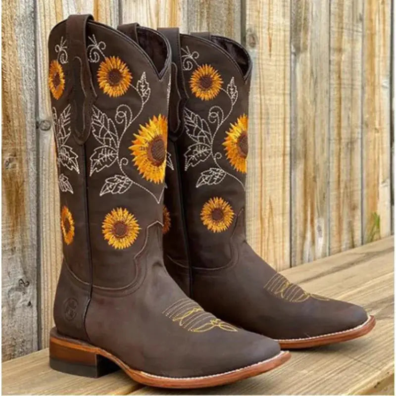 Vintage 4 - Western vegan leather Cowboy Women's high Boots with floral patten - Ashour Shoes