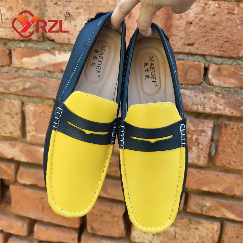 Stile - Men's Two-Tone Genuine Leather Driving Moccasins - Ashour Shoes