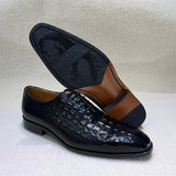 Distinto - Men's Lace-Up Pointed Toe Crocodile Embossed Leather Oxford Dress Shoes - Ashour Shoes
