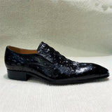 Virello – Men’s Leather loafers with ostrich print (Black / Brown) - Ashour Shoes