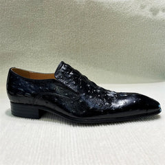 Virello – Men’s Leather loafers with ostrich print (Black / Brown) - Ashour Shoes