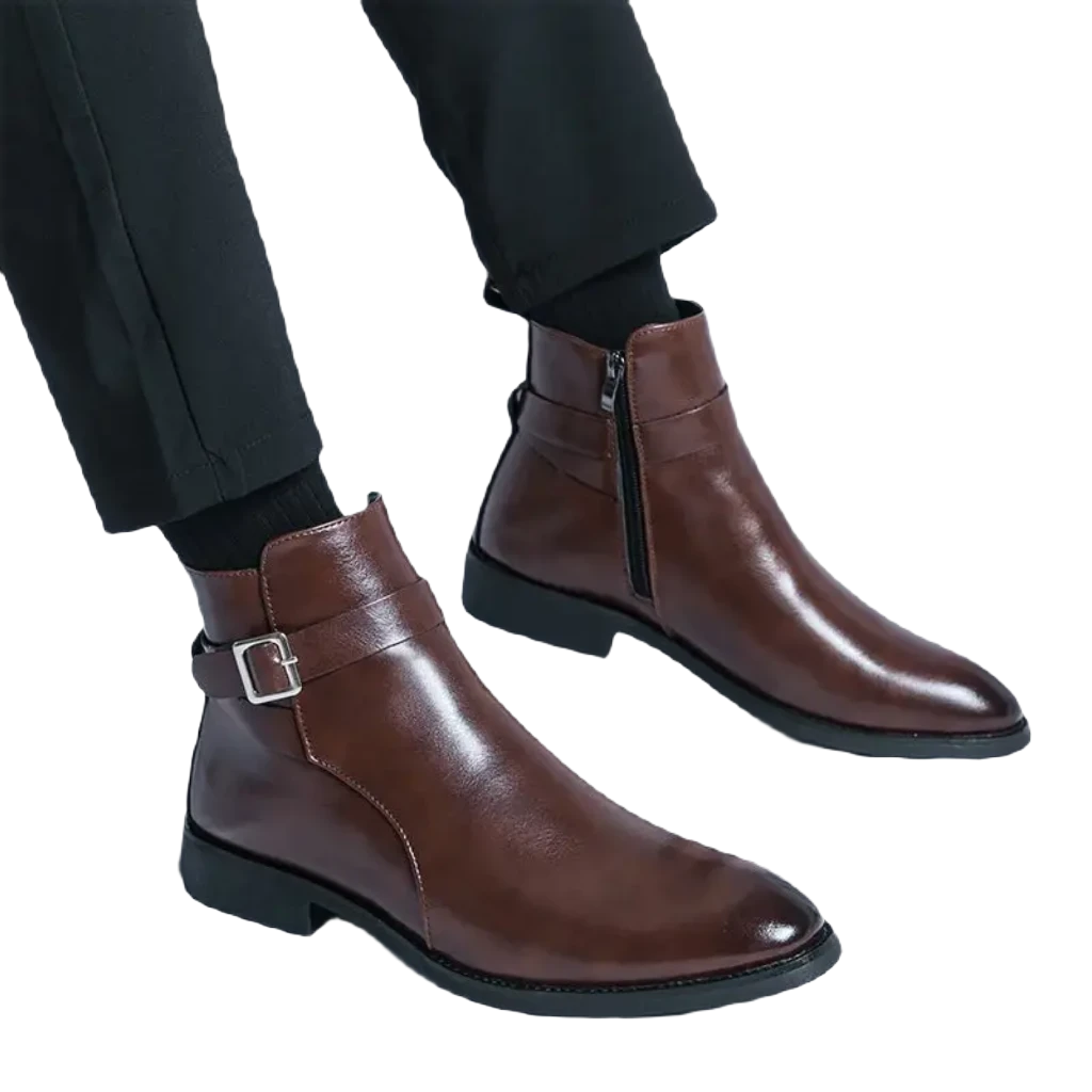 The Chiaro X - Leather ankle dress boots for men with zipper and strap - Ashour Shoes