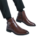 The Chiaro X - Leather ankle dress boots for men with zipper and strap - Ashour Shoes