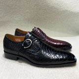 Serpente - Men's Elegant Burgundy Embossed Leather Monk Strap Dress Shoes - Ashour Shoes