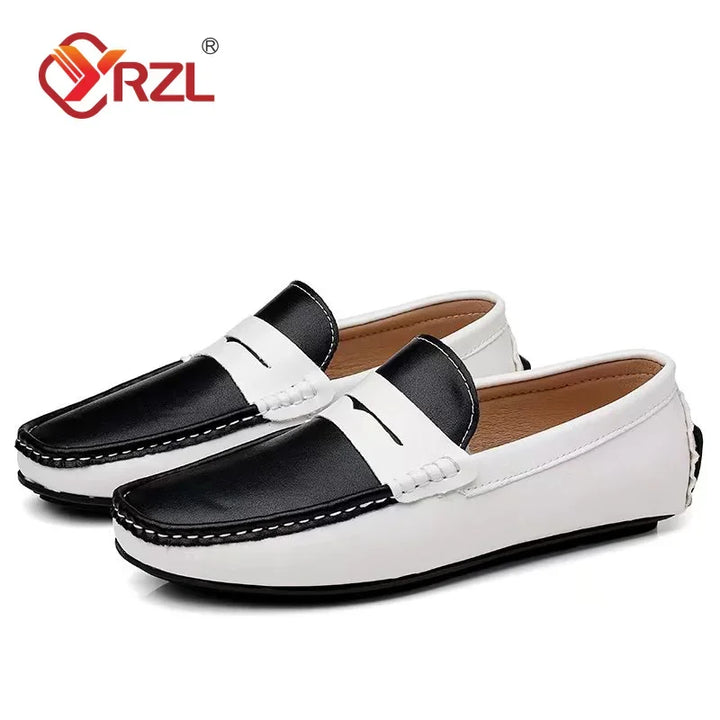 Stile - Men's Two-Tone Genuine Leather Driving Moccasins - Ashour Shoes