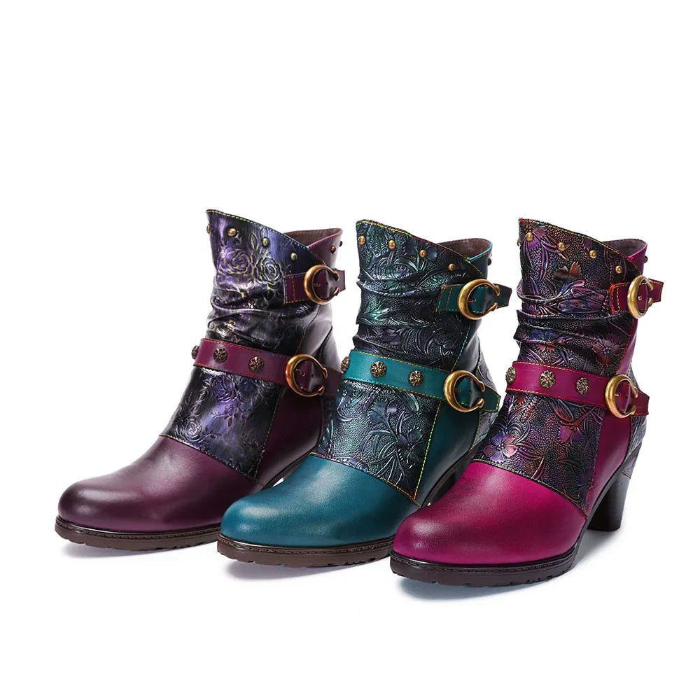 Armino - Retro Painted clasp leather boots for women