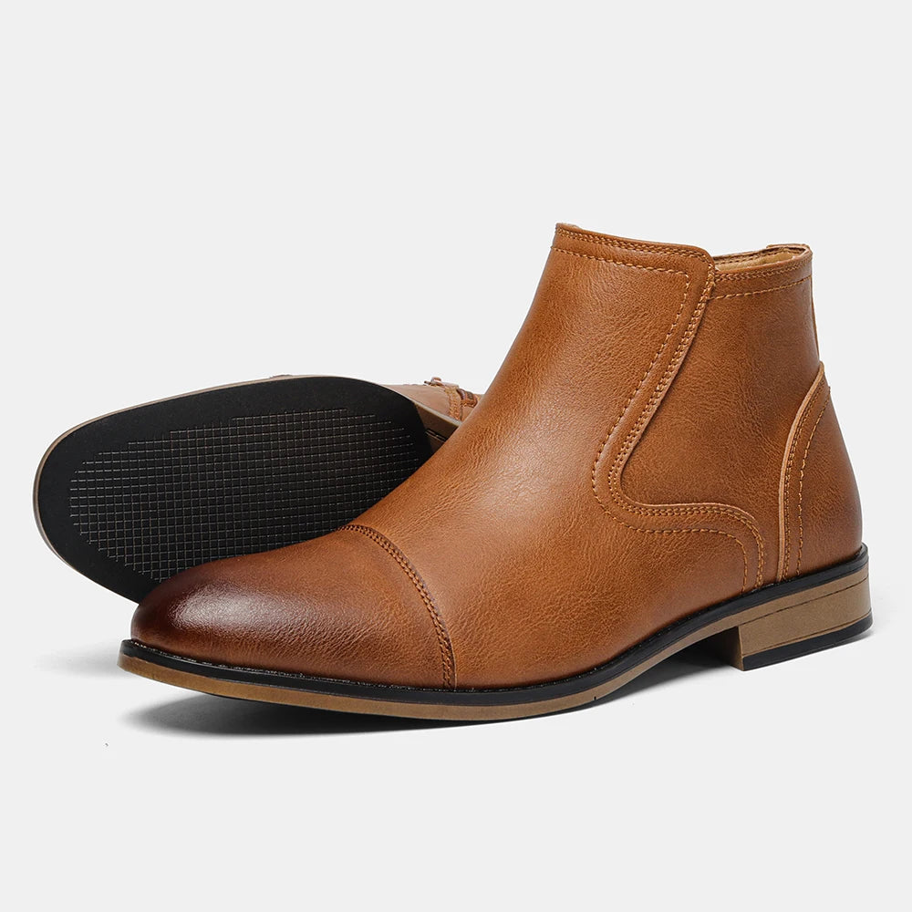 Averon – Men’s Vegan Leather zip up Boots – Cap Toe Lace-Up Ankle Dress Boots - Ashour Shoes