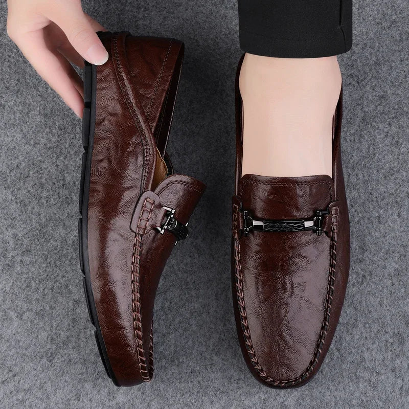Veloce - Men's Premium Leather Buckle Driving Loafers - Ashour Shoes